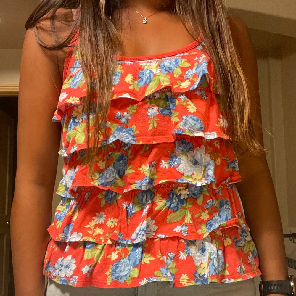 Abercrombie Floral Ruffle Tank